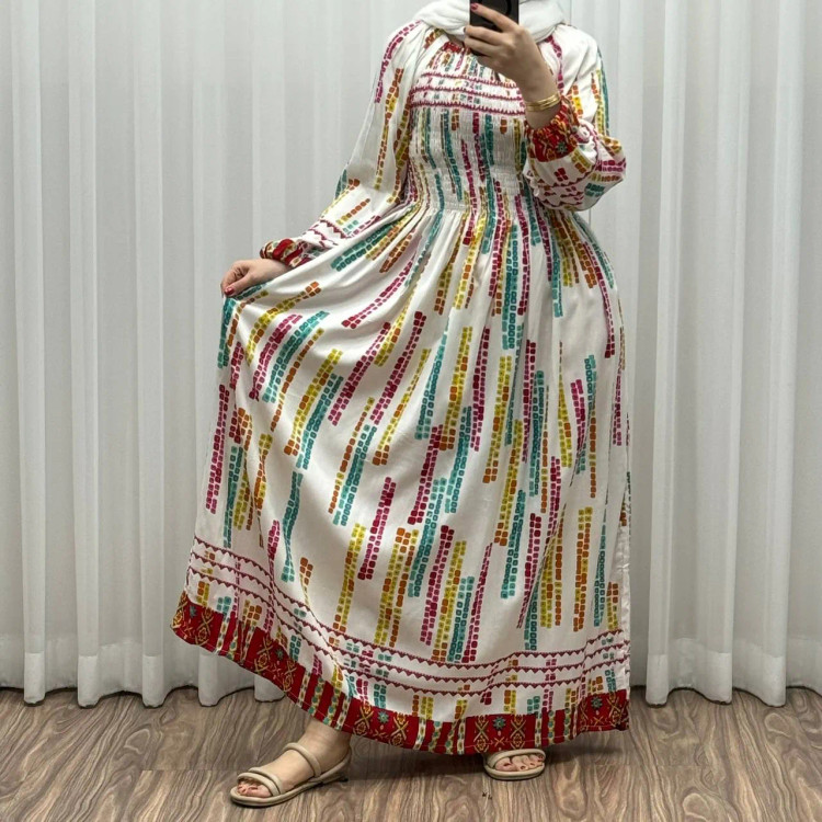 پیراهن ساحلی آستین دار هندی اطلس فری سایز تا 52 کریشه چهارفصل شیک و راحت بدون بدن نما