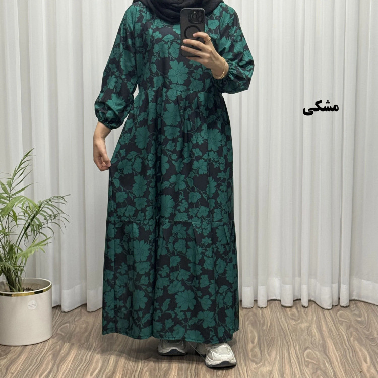 پیراهن ساحلی بوگاتی طرح گل فلور فری سایز تا 48 زنانه چهارفصل شیک و راحت بدون چروک و آبرفت کمربنددار