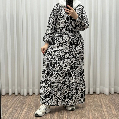 پیراهن فلور نخی فری سایز تا 50 بنددار چهارفصل زنانه شیک راحت