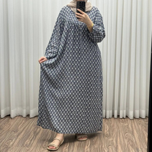 پیراهن سایزبزرگ هندی فری سایز تا 52 نخی چهارفصل کمربند و دکمه دار زنانه کد 1497