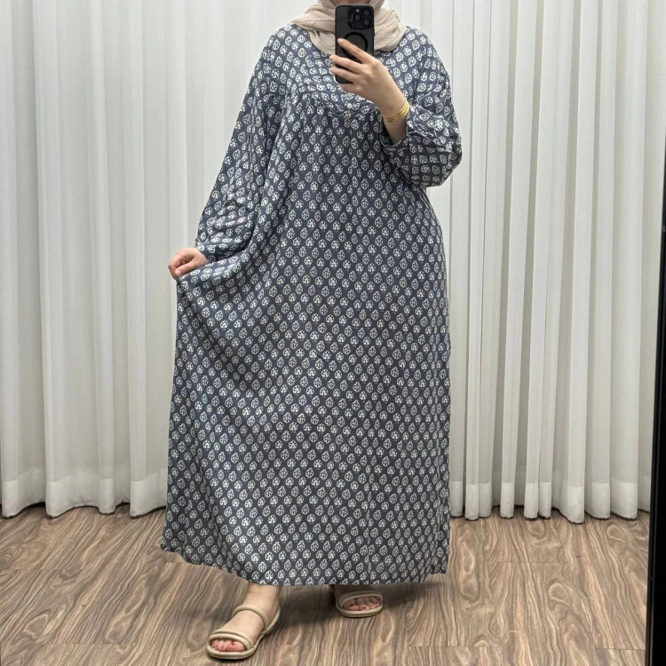 پیراهن سایزبزرگ هندی فری سایز تا 52 نخی چهارفصل کمربند و دکمه دار زنانه کد 1497