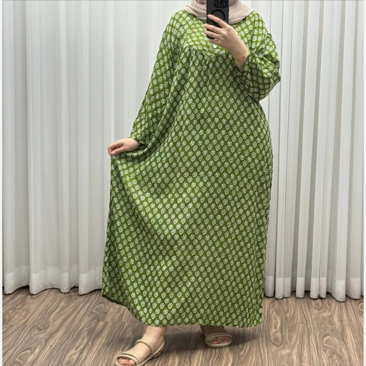 پیراهن سایزبزرگ هندی فری سایز تا 52 نخی چهارفصل کمربند و دکمه دار زنانه کد 1497