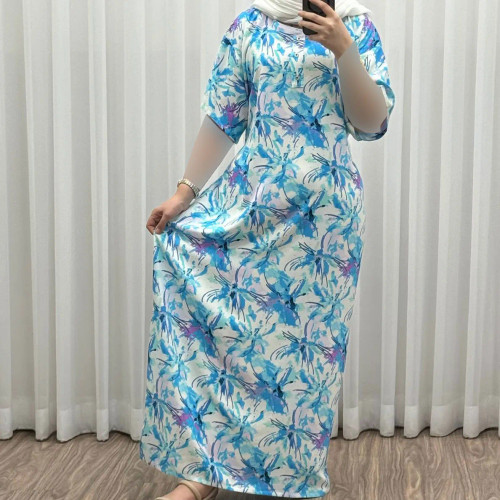 پیراهن ساحلی نخی زنانه فری سایز تا 52 کد 933 کمربنددار چهارفصل شیک راحت بدون آبرفت و رنگ رفت سایه نمیندازد