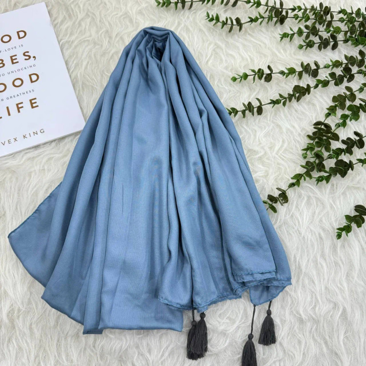 شال نخی ساده منگوله دار قواره بزرگ 190x75 زنانه کد 1005