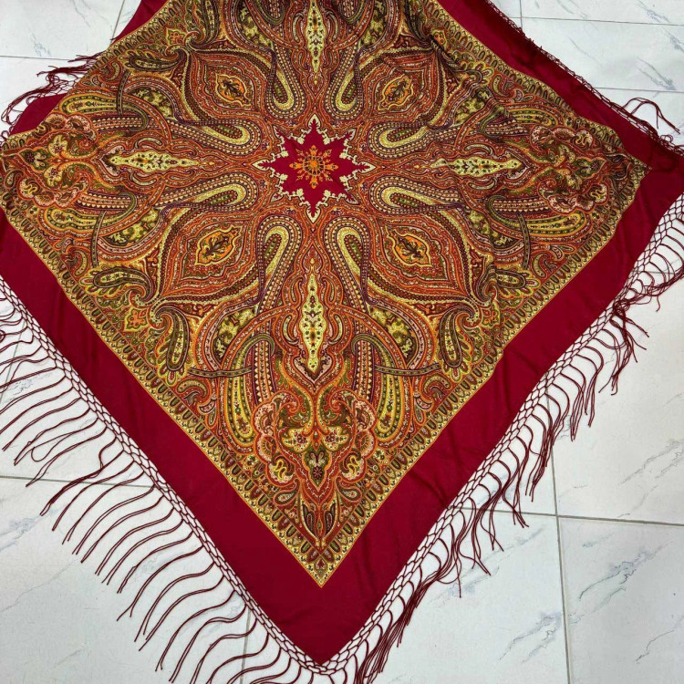 روسری نخی ترکمن قواره 140x140 طرح سنتی کد 100129 زنانه