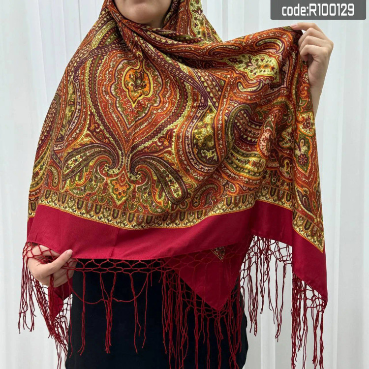 روسری نخی ترکمن قواره 140x140 طرح سنتی کد 100129 زنانه