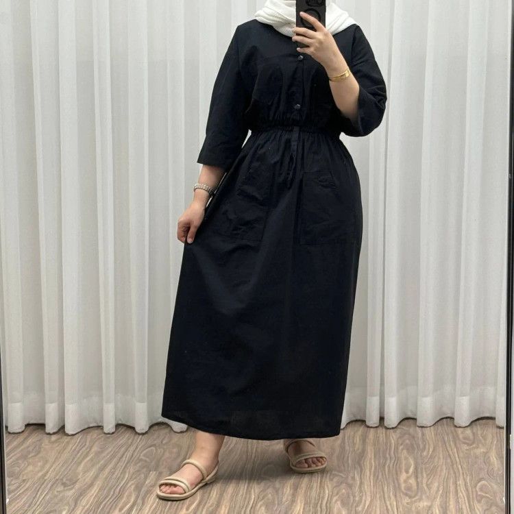 ماکسی دانشجویی مدل بویان کد 921 فری سایز تا 44 جنس لینن چهارفصل شیک و راحت کمربنددار