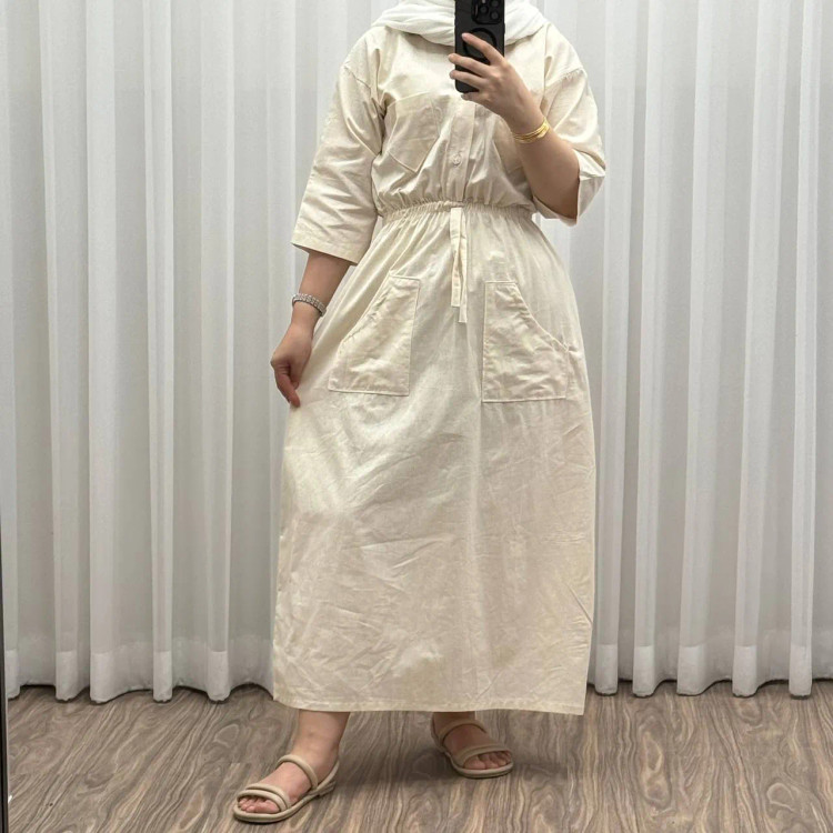 ماکسی دانشجویی مدل بویان کد 921 فری سایز تا 44 جنس لینن چهارفصل شیک و راحت کمربنددار