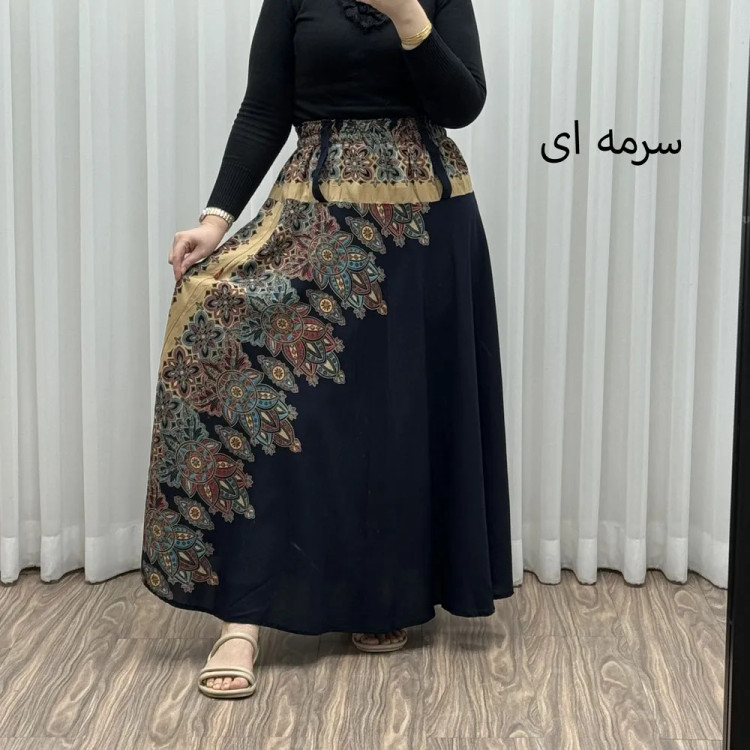 دامن وارداتی اندونزی مدل آینهکاری کد 1609 فری سایز تا 48 سوپر نخ چهارفصل آستر دار بدون بدن نما