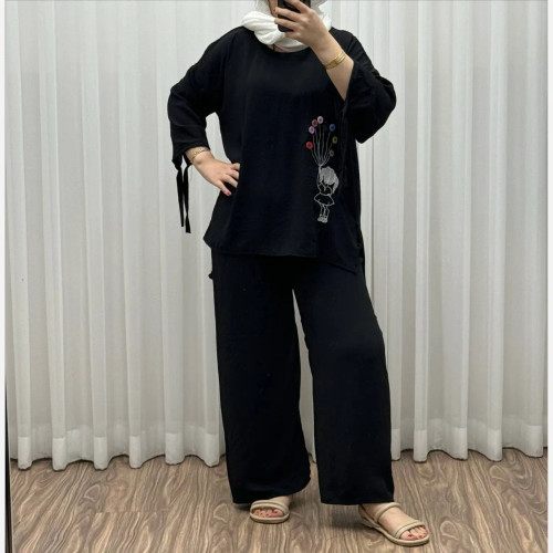 ست بلوز شلوار بادکنکی فری سایز تا 50 ابروباد چهارفصل تنخور شیک و راحت بدون آبرفت و رنگ رفت