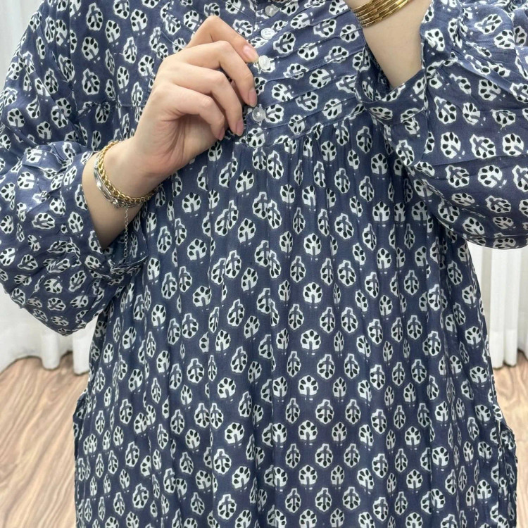 پیراهن سایزبزرگ هندی فری سایز تا 52 نخی چهارفصل کمربند و دکمه دار زنانه کد 1497