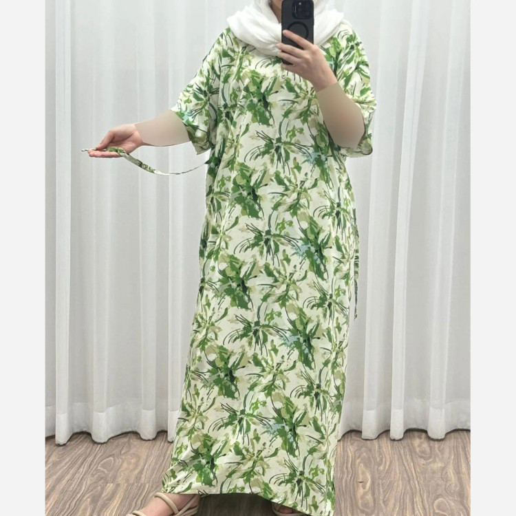 پیراهن ساحلی نخی زنانه فری سایز تا 52 کد 933 کمربنددار چهارفصل شیک راحت بدون آبرفت و رنگ رفت سایه نمیندازد