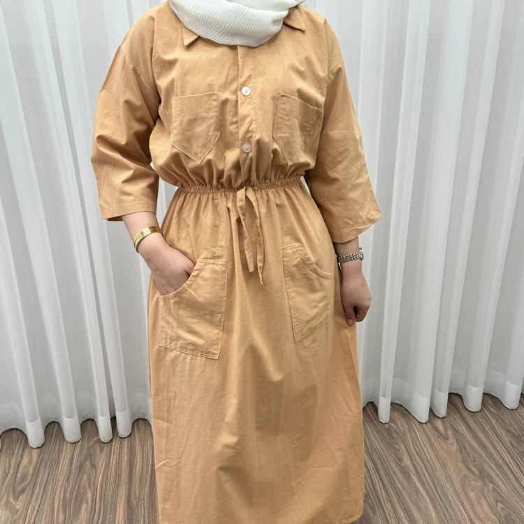 ماکسی دانشجویی مدل بویان کد 921 فری سایز تا 44 جنس لینن چهارفصل شیک و راحت کمربنددار