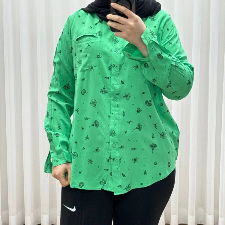 شومیز نخی زنانه مدل قاصدک فری سایز تا 50 کد 1366 تنخور شیک و راحت چهارفصل دکمهدار بدون سایه انداختن