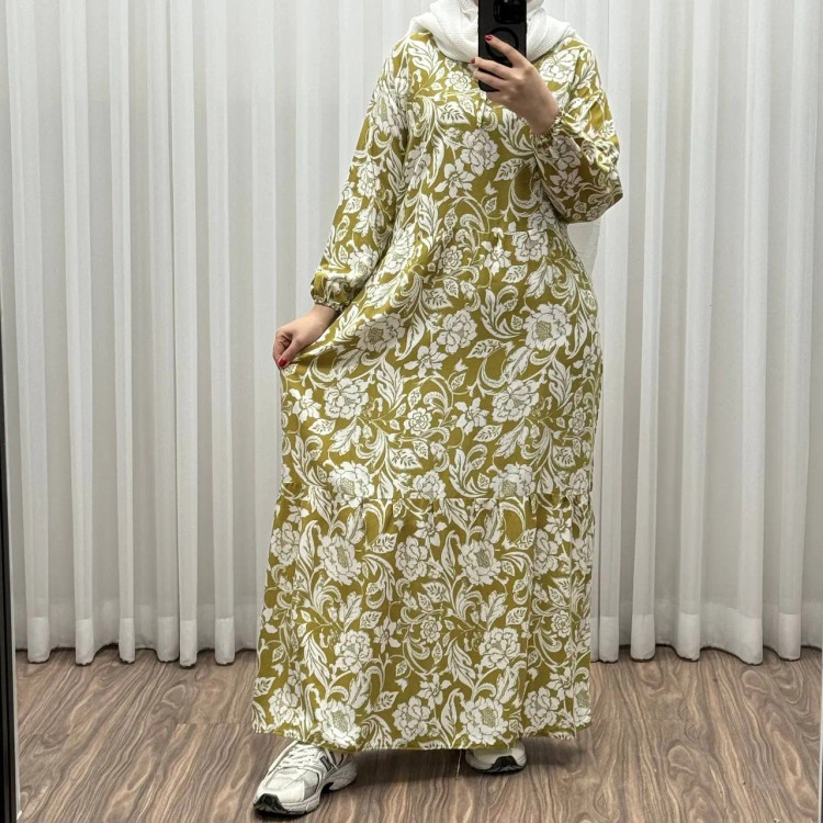 پیراهن فلور نخی فری سایز تا 50 بنددار چهارفصل زنانه شیک راحت