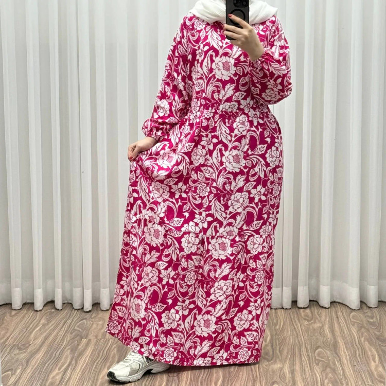 پیراهن فلور نخی فری سایز تا 50 بنددار چهارفصل زنانه شیک راحت