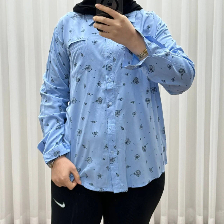 شومیز نخی زنانه مدل قاصدک فری سایز تا 50 کد 1366 تنخور شیک و راحت چهارفصل دکمهدار بدون سایه انداختن