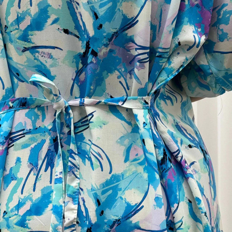 پیراهن ساحلی نخی زنانه فری سایز تا 52 کد 933 کمربنددار چهارفصل شیک راحت بدون آبرفت و رنگ رفت سایه نمیندازد