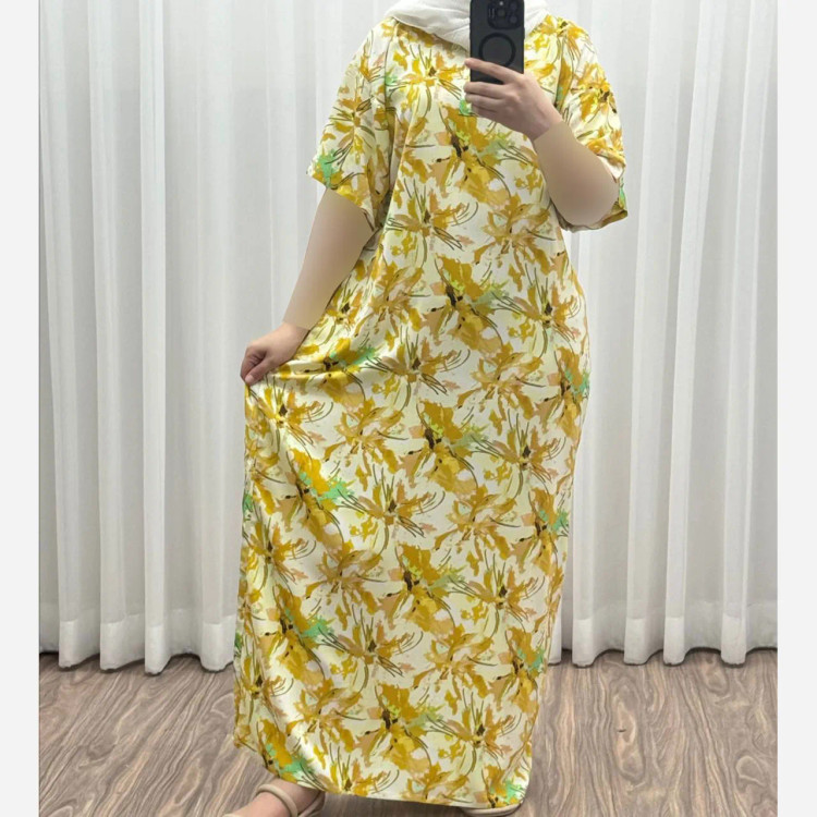 پیراهن ساحلی نخی زنانه فری سایز تا 52 کد 933 کمربنددار چهارفصل شیک راحت بدون آبرفت و رنگ رفت سایه نمیندازد