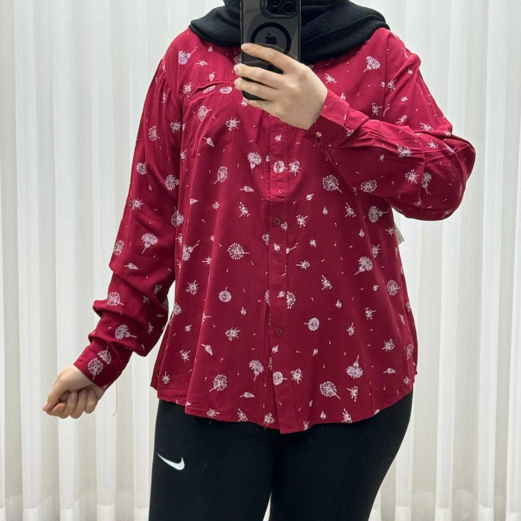 شومیز نخی زنانه مدل قاصدک فری سایز تا 50 کد 1366 تنخور شیک و راحت چهارفصل دکمهدار بدون سایه انداختن