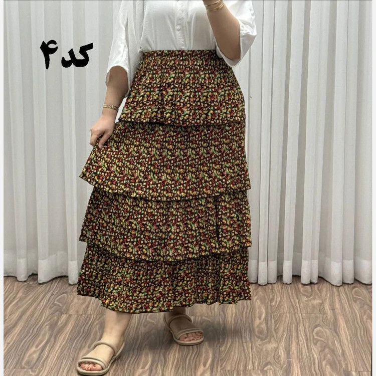 دامن وارداتی نخ کریشه فری سایز تا 48 قد 130 زنانه چهارفصل شیک راحت بدون بدن نما