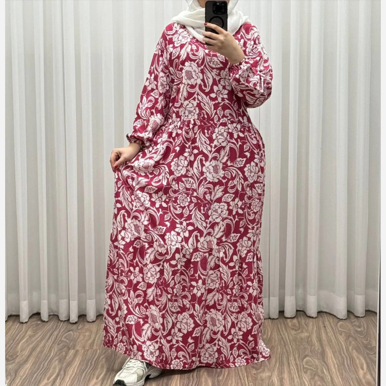 پیراهن فلور نخی فری سایز تا 50 بنددار چهارفصل زنانه شیک راحت