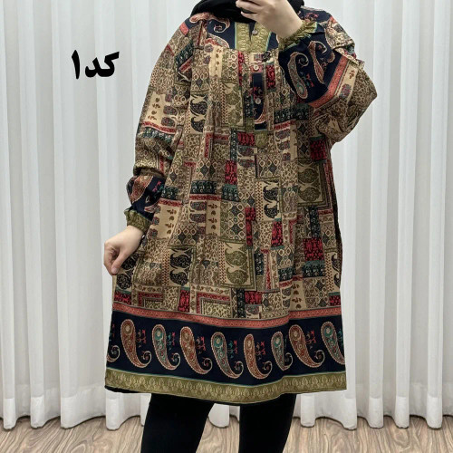 تونیک سایز بزرگ وارداتی مدل حاشیه ترمه جنس نخی سایز 6 تا 8 جلو دکمه دار چهارفصل زنانه