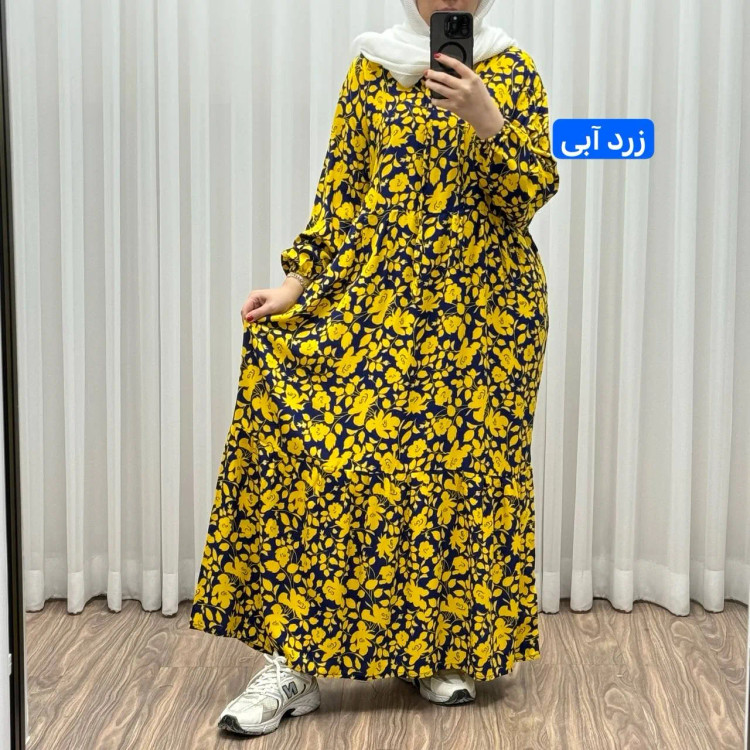 پیراهن ساحلی نخی گلدار زنانه فری سایز تا 50 کد 1308 شسته شده بدون آبرفت و رنگ رفت کمربنددار