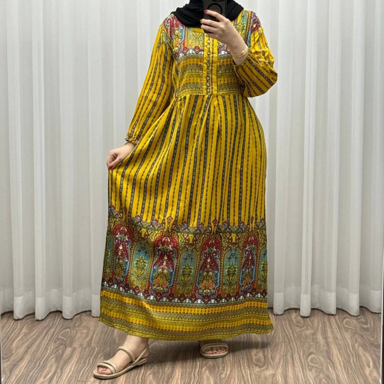 پیراهن ساحلی نخی زنانه فری سایز مدل تارا کد 1337 شسته شده کمربنددار دکمهدار بدون آبرفت و رنگرفت