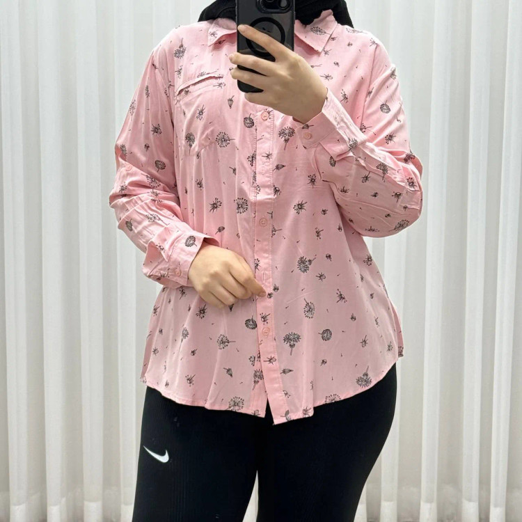 شومیز نخی زنانه مدل قاصدک فری سایز تا 50 کد 1366 تنخور شیک و راحت چهارفصل دکمهدار بدون سایه انداختن