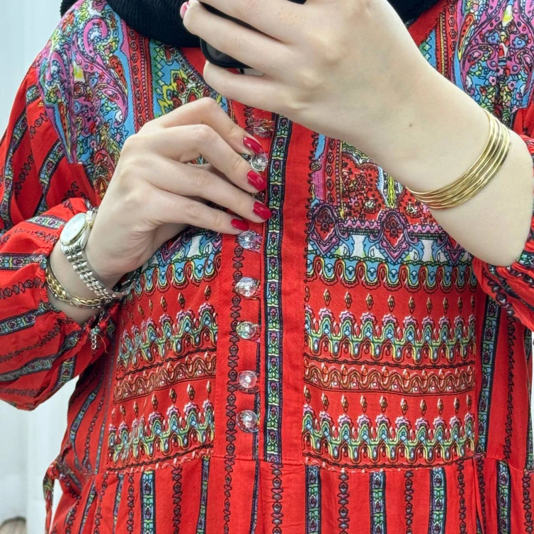 پیراهن ساحلی نخی زنانه فری سایز مدل تارا کد 1337 شسته شده کمربنددار دکمهدار بدون آبرفت و رنگرفت