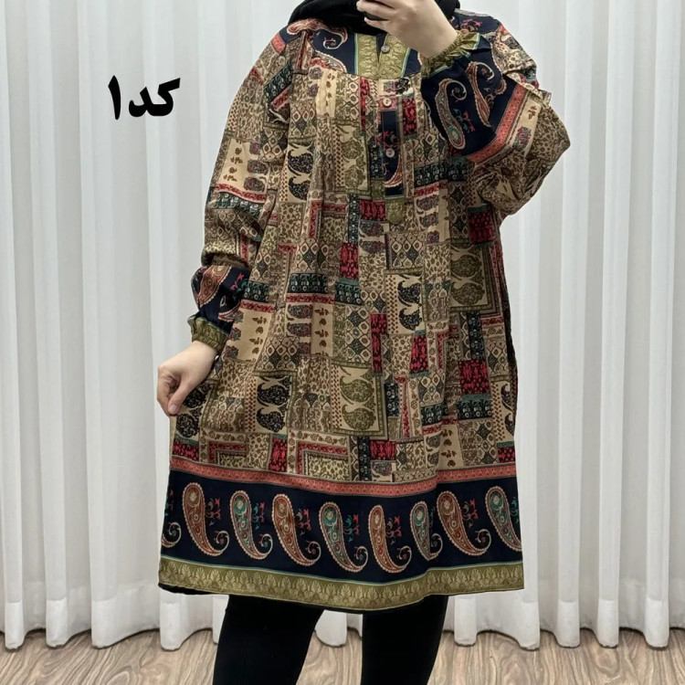 تونیک سایز بزرگ وارداتی مدل حاشیه ترمه جنس نخی سایز 6 تا 8 جلو دکمه دار چهارفصل زنانه