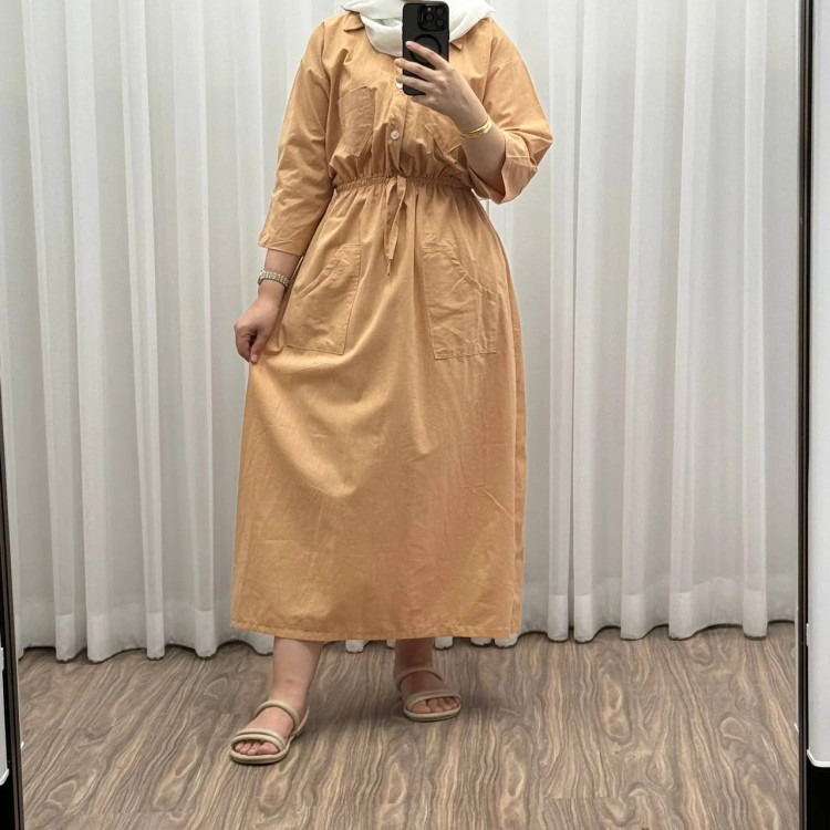 ماکسی دانشجویی مدل بویان کد 921 فری سایز تا 44 جنس لینن چهارفصل شیک و راحت کمربنددار