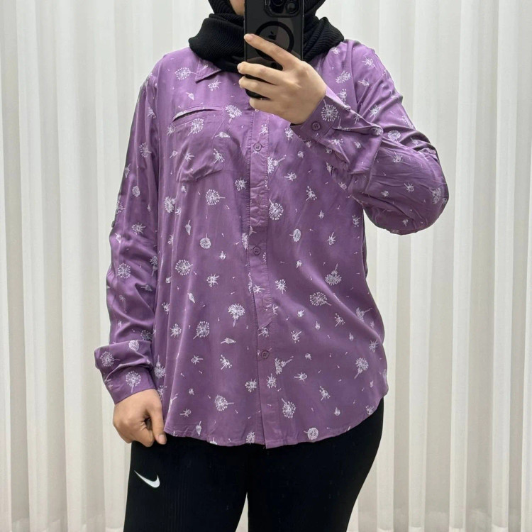 شومیز نخی زنانه مدل قاصدک فری سایز تا 50 کد 1366 تنخور شیک و راحت چهارفصل دکمهدار بدون سایه انداختن