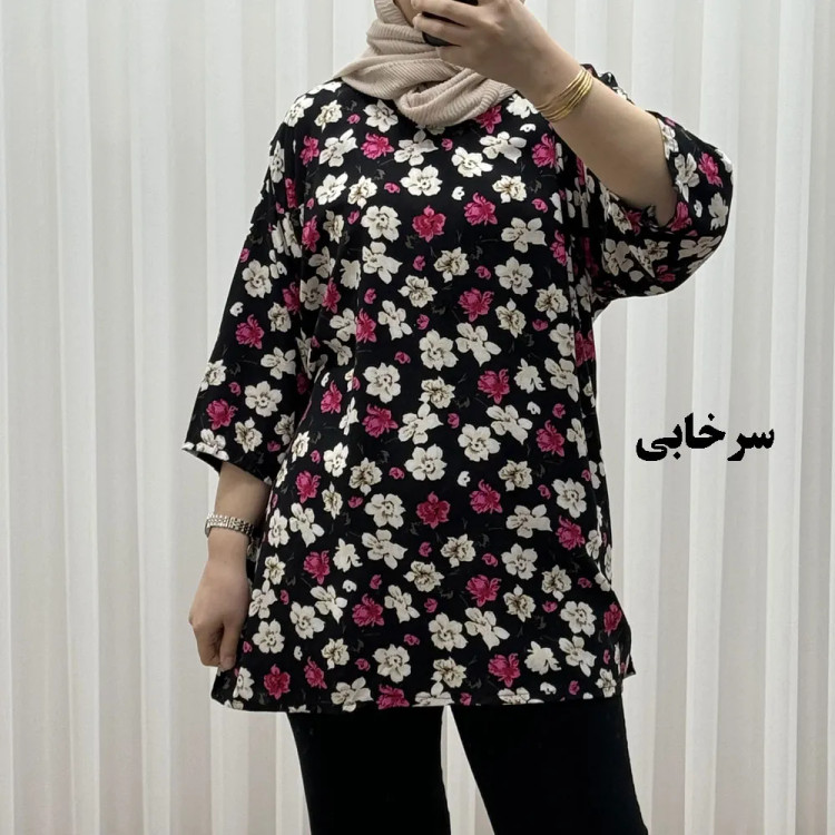 بلوز نخی زنانه بابونه فری سایز تا 52 کد 1731 تنخور راحت چهارفصل کمربنددار