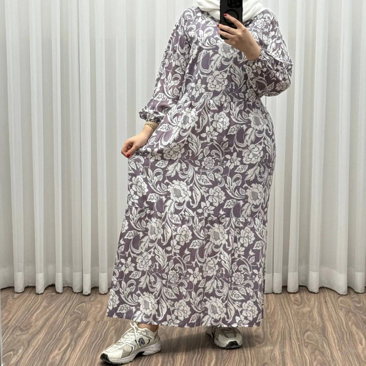 پیراهن فلور نخی فری سایز تا 50 بنددار چهارفصل زنانه شیک راحت