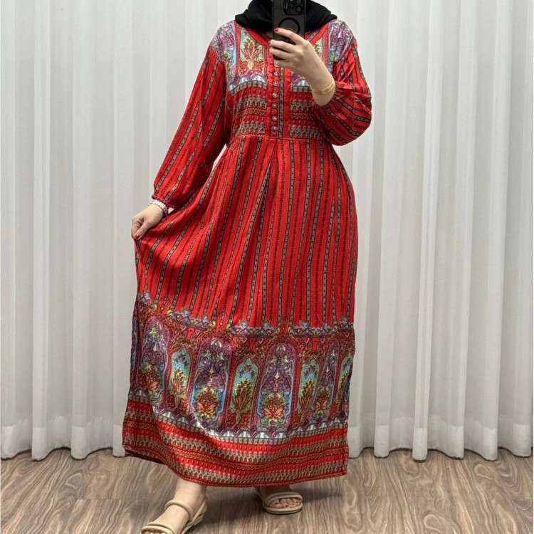 پیراهن ساحلی نخی زنانه فری سایز مدل تارا کد 1337 شسته شده کمربنددار دکمهدار بدون آبرفت و رنگرفت