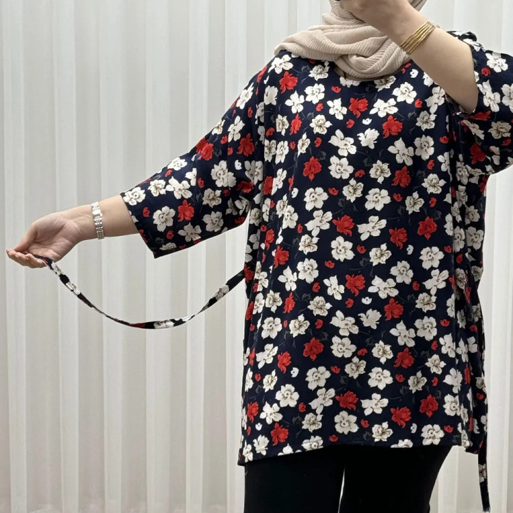 بلوز نخی زنانه بابونه فری سایز تا 52 کد 1731 تنخور راحت چهارفصل کمربنددار