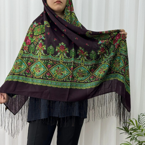 روسری ترکمن ایتالیایی پشمی نخی کد R100191 قواره 142x142