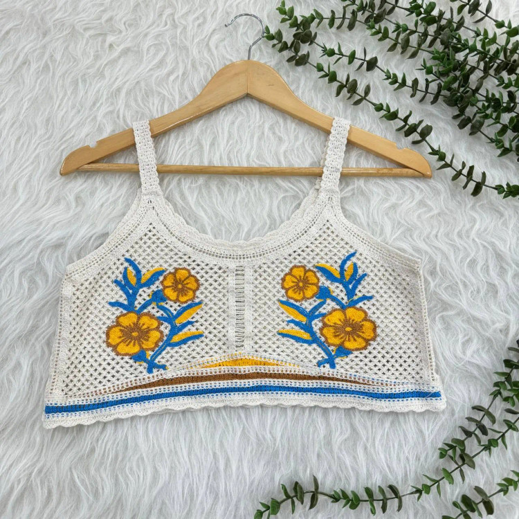 تاپ کراپ قلاب بافی زنانه فری سایز تا 42 قد 45 سانتی متر شیک چهارفصل