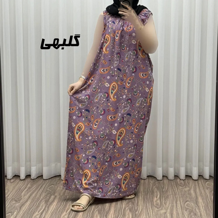 پیراهن نخی آستین حلقه ترمه فری سایز تا 54 شسته شده بدون آبرفت و رنگ رفت کمربنددار چهارفصل