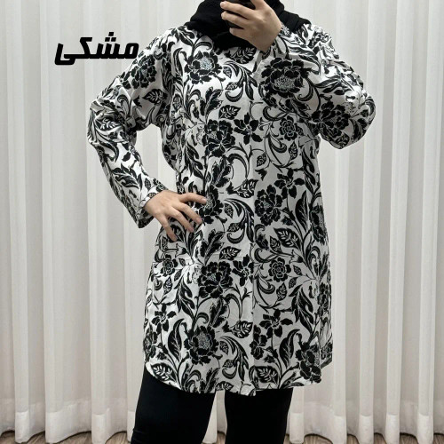 تونیک نخی زنانه فری سایز تا سایز 52 مدل فلور کد 1618 با کمربند چهارفصل بدون دکمه جلو