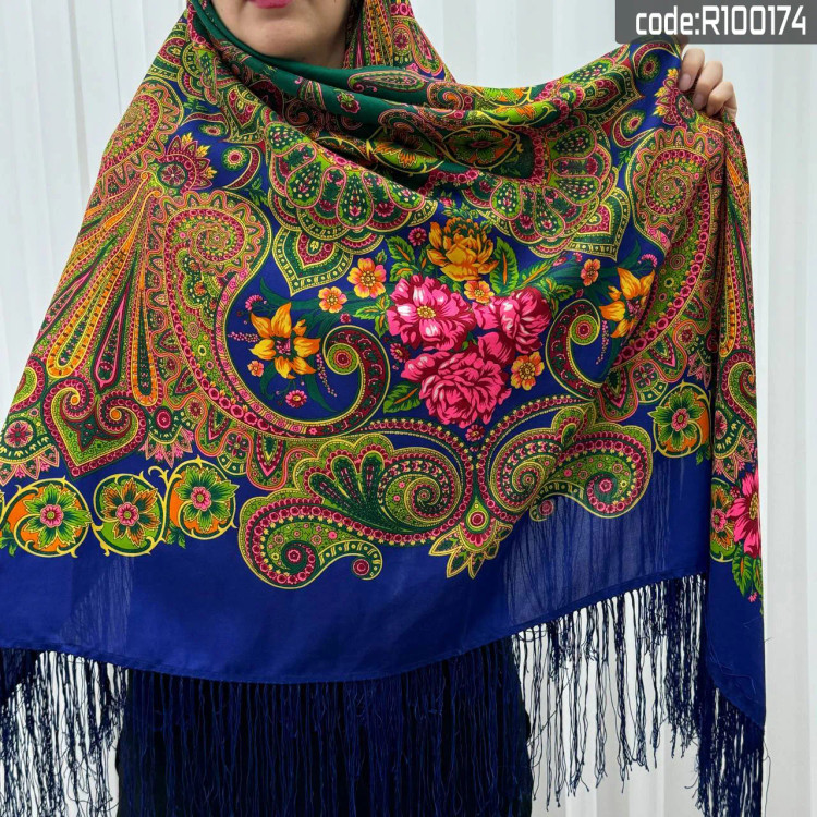 روسری نخی ترکمن قواره 140 کد R100174 وارداتی قابل استفاده 4 فصل