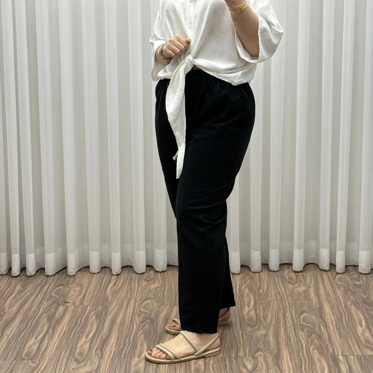 شلوار الیاف طبیعی زنانه فری سایز تا سایز 46 تن خور شیک و راحت چهارفصل بدون چروک و آبرفت