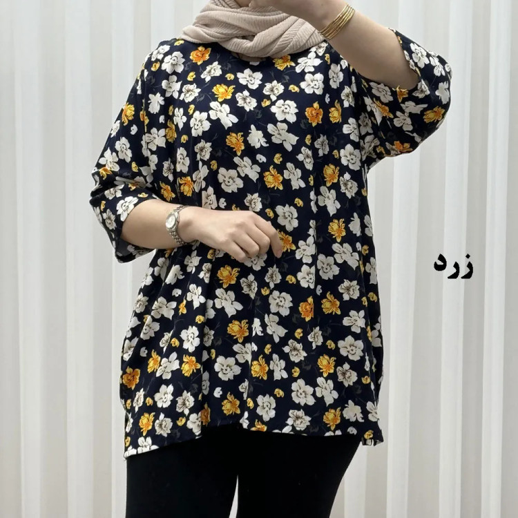 بلوز نخی زنانه بابونه فری سایز تا 52 کد 1731 تنخور راحت چهارفصل کمربنددار