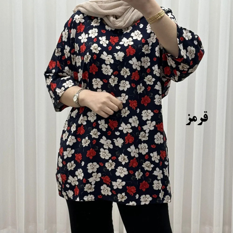 بلوز نخی زنانه بابونه فری سایز تا 52 کد 1731 تنخور راحت چهارفصل کمربنددار