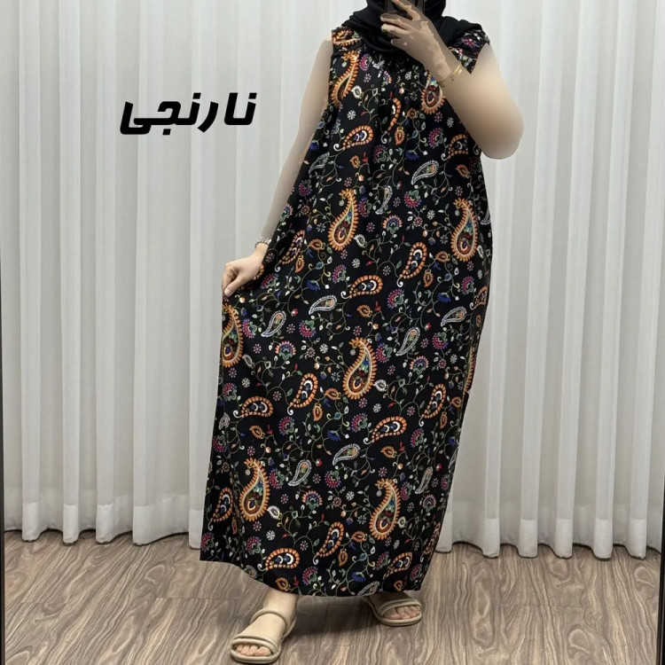 پیراهن نخی آستین حلقه ترمه فری سایز تا 54 شسته شده بدون آبرفت و رنگ رفت کمربنددار چهارفصل