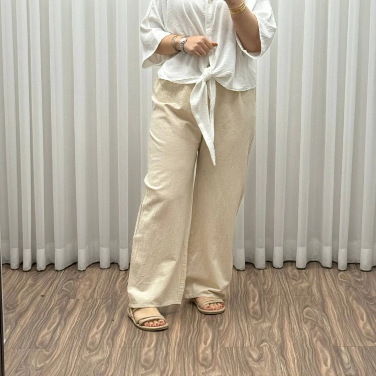 شلوار الیاف طبیعی زنانه فری سایز تا سایز 46 تن خور شیک و راحت چهارفصل بدون چروک و آبرفت