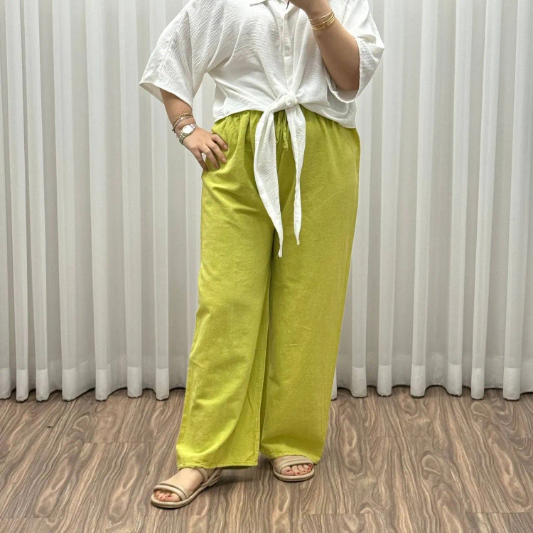 شلوار الیاف طبیعی زنانه فری سایز تا سایز 46 تن خور شیک و راحت چهارفصل بدون چروک و آبرفت