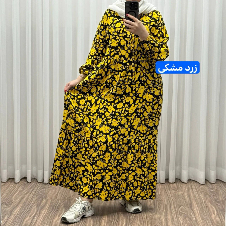 پیراهن ساحلی نخی گلدار زنانه فری سایز تا 50 کد 1308 شسته شده بدون آبرفت و رنگ رفت کمربنددار